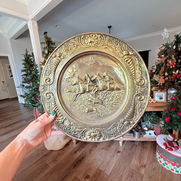 Large Vintage Brass Embossed Fox Hunting Scene - Picture 6 of 12